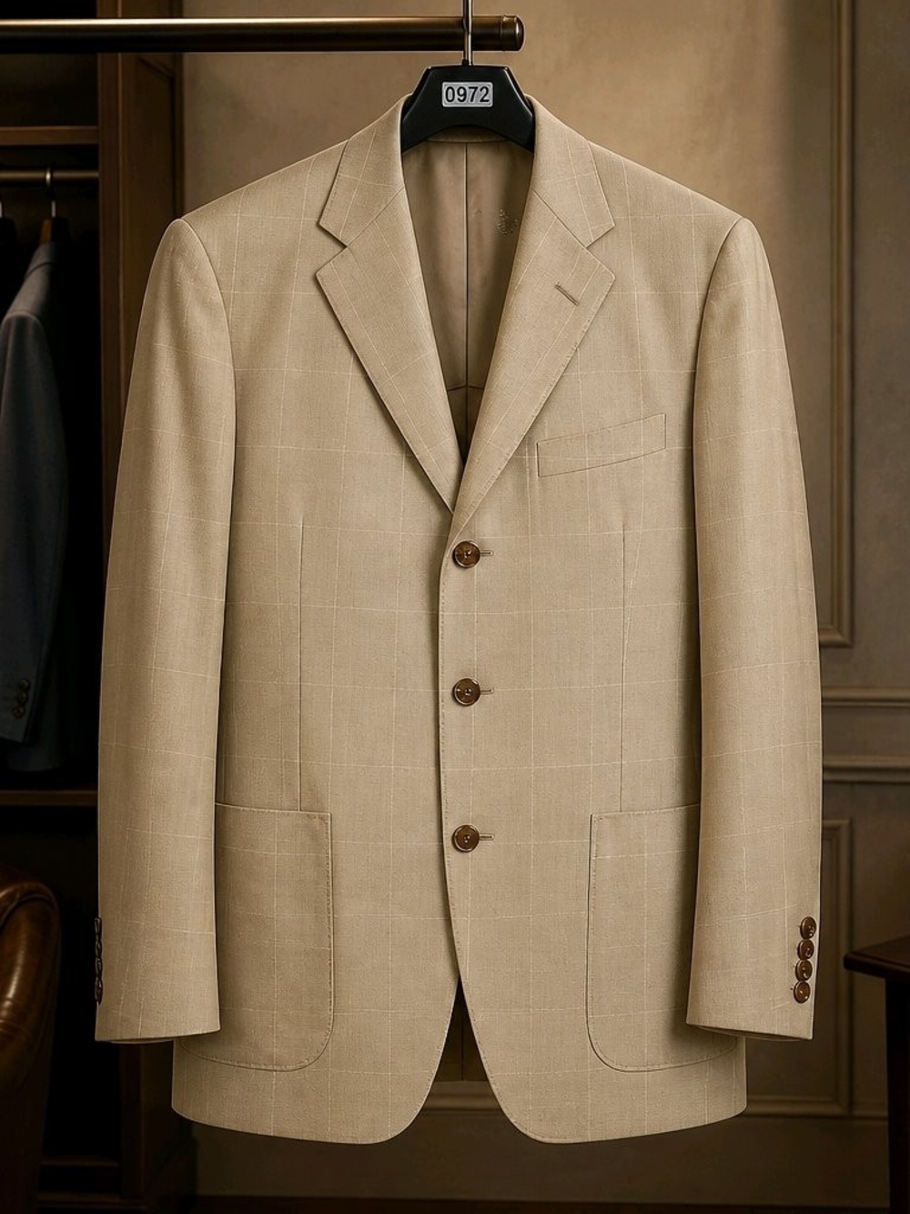 Oxxford Clothes (NOS) Tan Windowpane Blazer 40R 100% Cashmere  (0972)